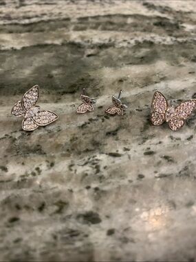 Sparkling Butterfly Stud Earrings - silver tone